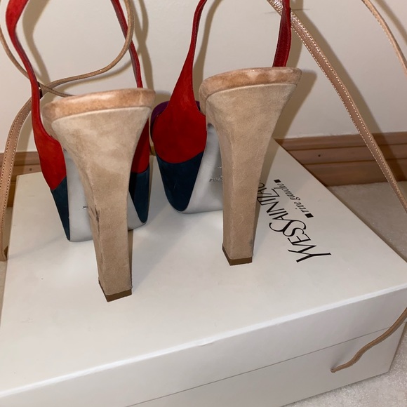 YSL Suede Colorblock Pattern Slingback Pumps - Picture 3 of 8